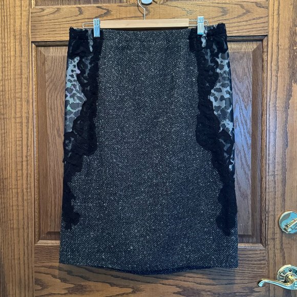 G.I.L.I. Tweed Pencil Skirt with Lace and Leopard Print Side Panels - Picture 1 of 7